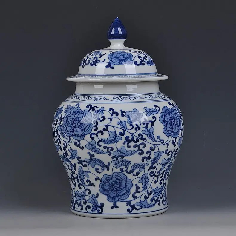 

Jingdezhen Blue And White Temple jar vase Storage pot Tea Chinese ginger jar Vintage Vases Decoration porcelain ceramic jar