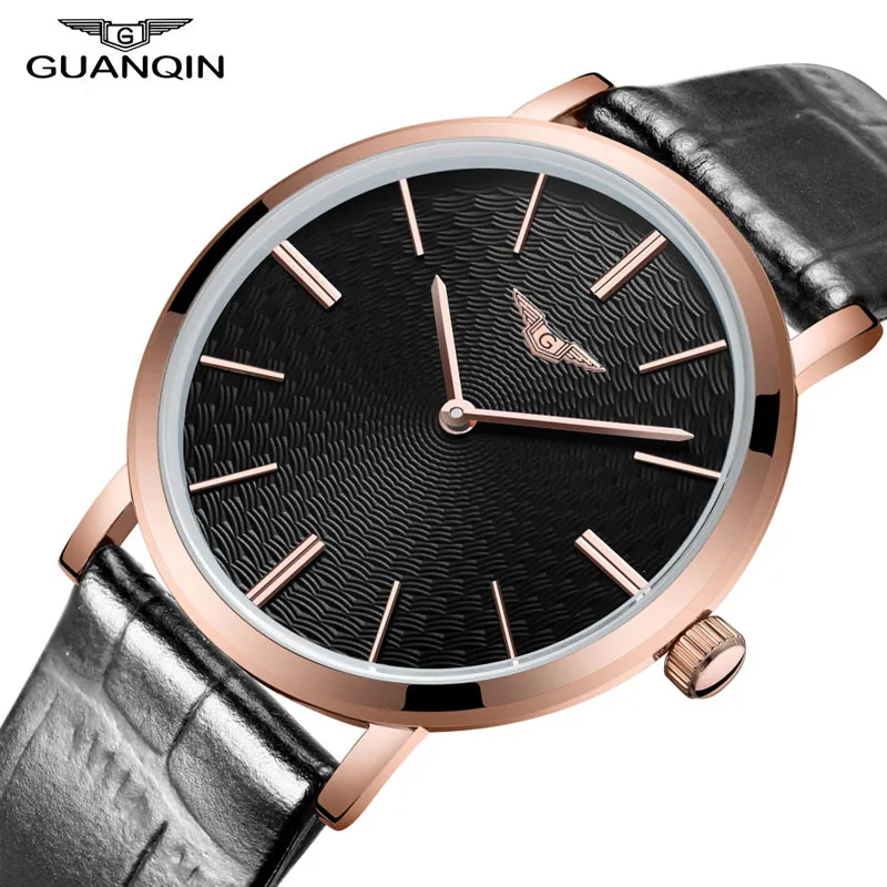 

Super Slim Mens Watch Top Luxury Brand GUANQIN Ultra Thin Watch Men Quartz-Watch Leather Waterproof Relogio Masculino Esportivo