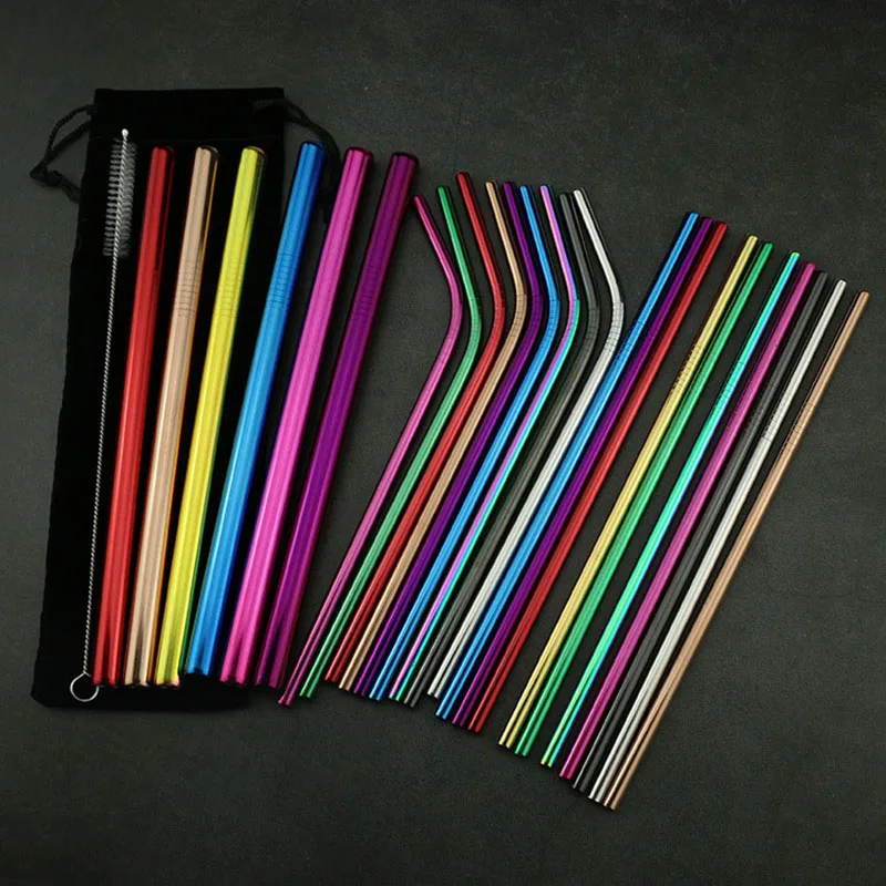 

4pcs 304 Stainless Steel Straw Set Metal Reusable Straw Eco Friendly Drinking Straws Set with Brush & Bag for Home Party Travel