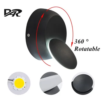 

DAR 5W Led Wall Lamps 360 Degrees Rotation Adjustable Bedside Light Black White Wall Sconce Modern Aisle Square Round Sconces