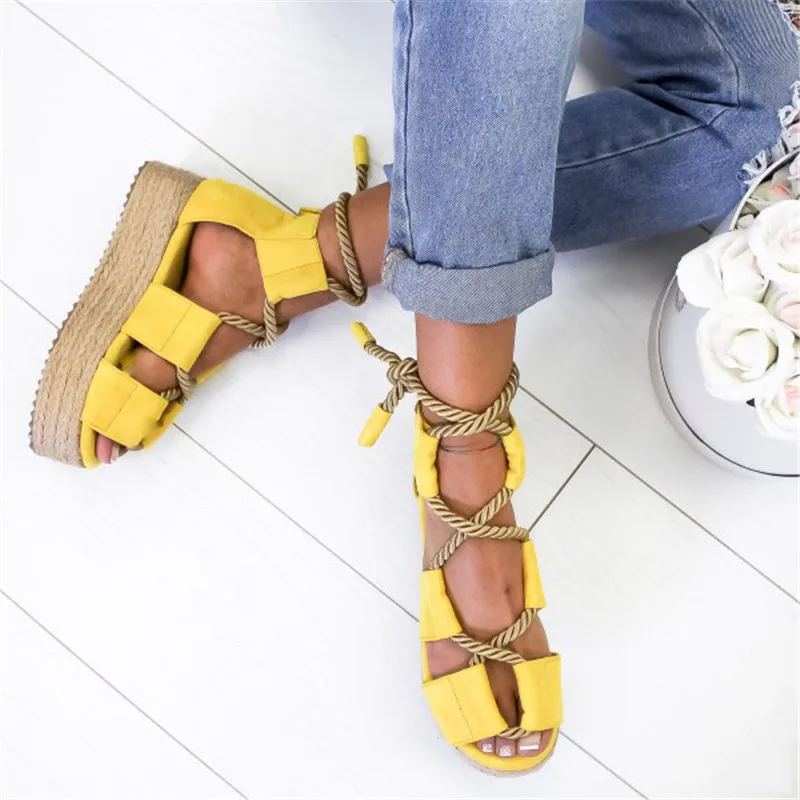 Vertvie/ г.; Модные женские босоножки; женская пляжная обувь; удобная обувь на каблуке; босоножки размера плюс - Цвет: Yellow