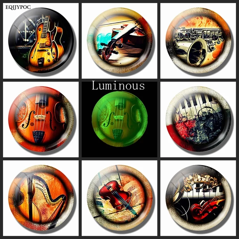 

Retro Musical Instrument Luminous Fridge Magnet Souvenir Glass Magnets for Refrigerators for Whiteboard Interesting Home Decor