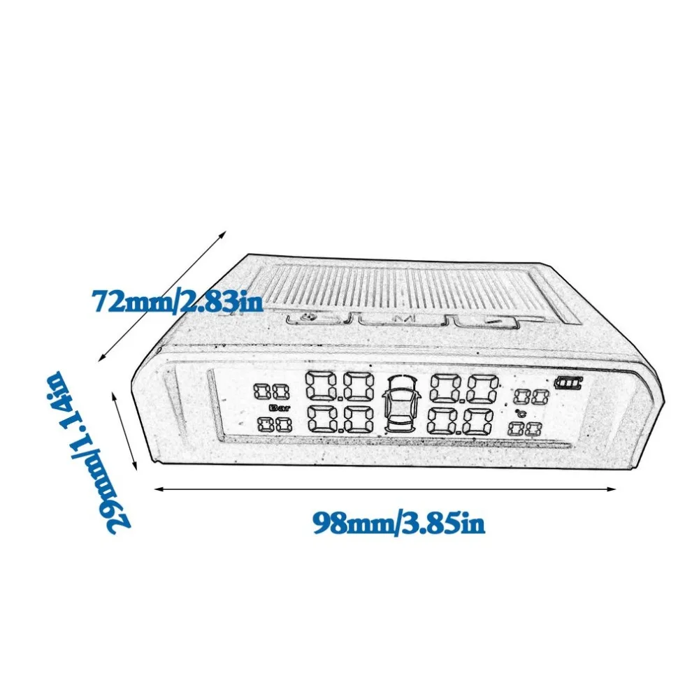 Tp-s1i Tpms Tire Pressure Monitor System Wireless Solar-powered Display 4 Internal Sensors