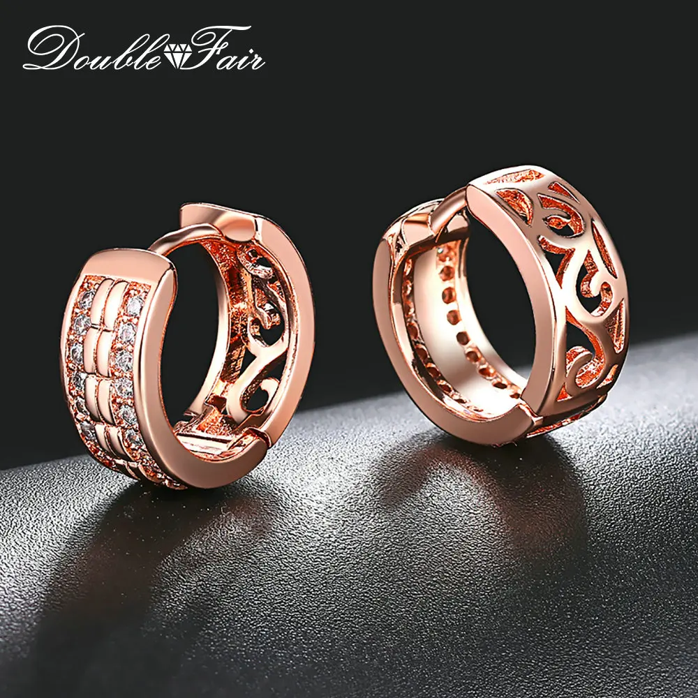

Double Fair New Arrival Fashion Trendy Hoop Earrings For Women Rose Gold Color Simulated Stone Earrings Jewelry DFE830
