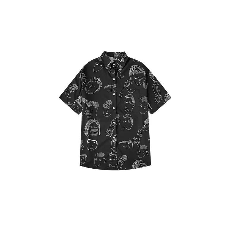 GONTHWID винтажные комические летние пляжные рубашки мужские Harajuku повседневные с коротким рукавом Гавайские карманные Рубашки модные пары уличная топы - Цвет: Black