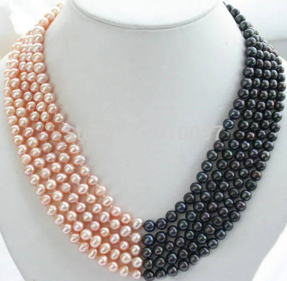 

LHX54015S>>>Luster 5row 7MM PINK BLACK FRESHWATER PEARL NECKLACE