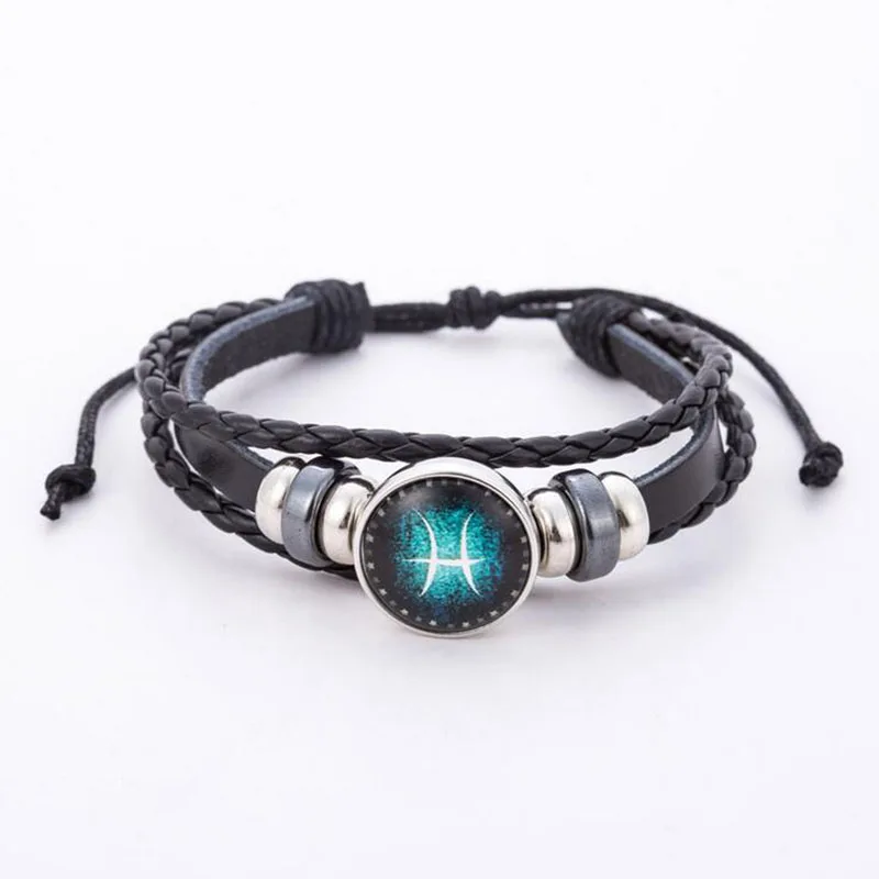 Simple twelve constellation couple bracelet retro woven beaded DIY men and women leather bracelet bangles jewelry Fashion Jewelry