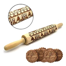 UPORS 35*5 см тиснение Скалка с гравировкой Рождественский узор для выпечки рельефное печенье помадка тесто деревянная Скалка