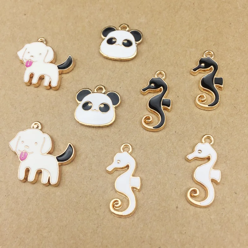 

10pcs dog panda sea horse charms enamel charm for jewelry making and crafting charm fashion pendant