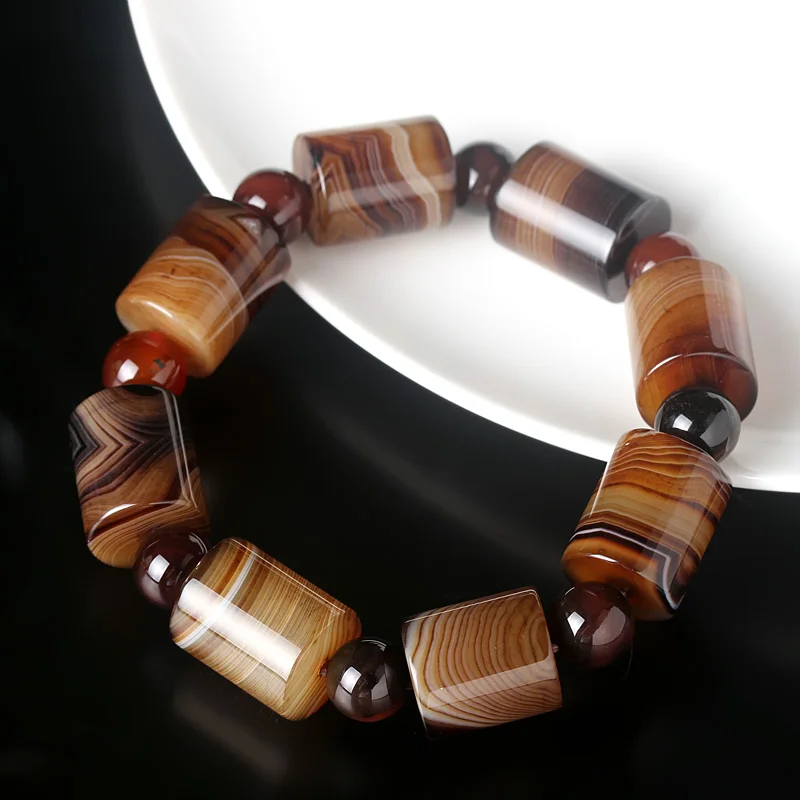

KYSZDL Natural Brazil Sardonyx barrel bead bracelet men bracelet Passepartout beads barrel bead bracelets