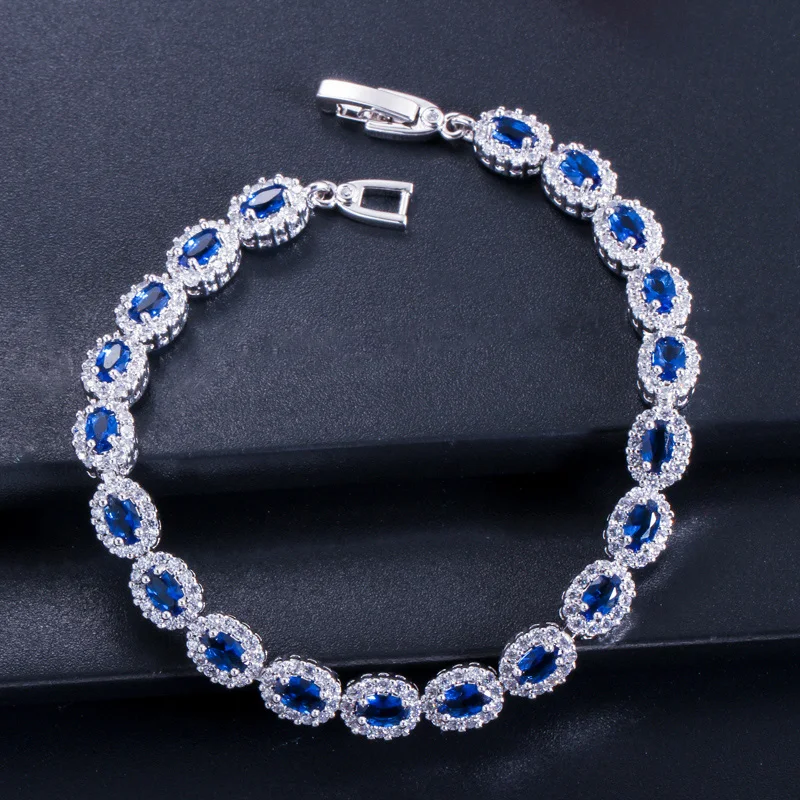 Модные женские ювелирные изделия из стерлингового серебра 925, летний дизайн, темно-синий кристалл из кубического циркония, браслет маркиза для Дня матери, B070