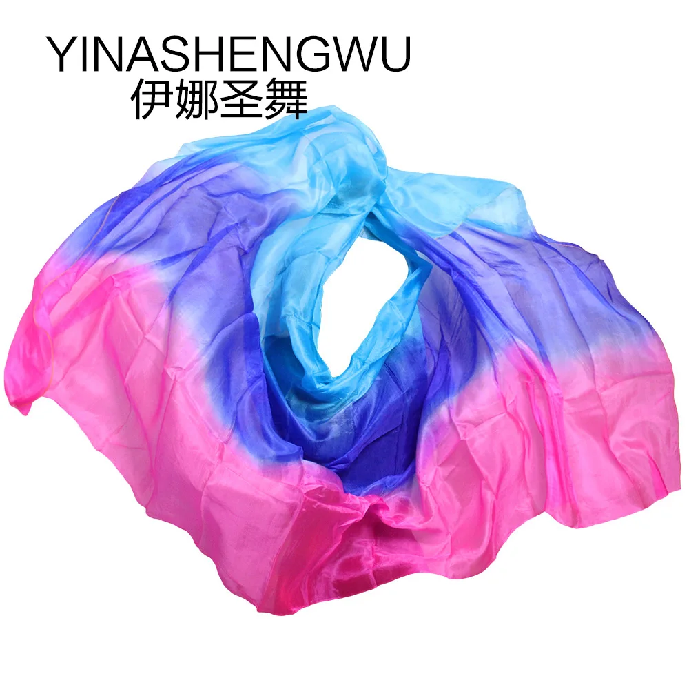 

100% Silk Belly Dance Veils Shawl Scarf Belly Dance Practice Performance Silk Veils turquoise+purple+rose