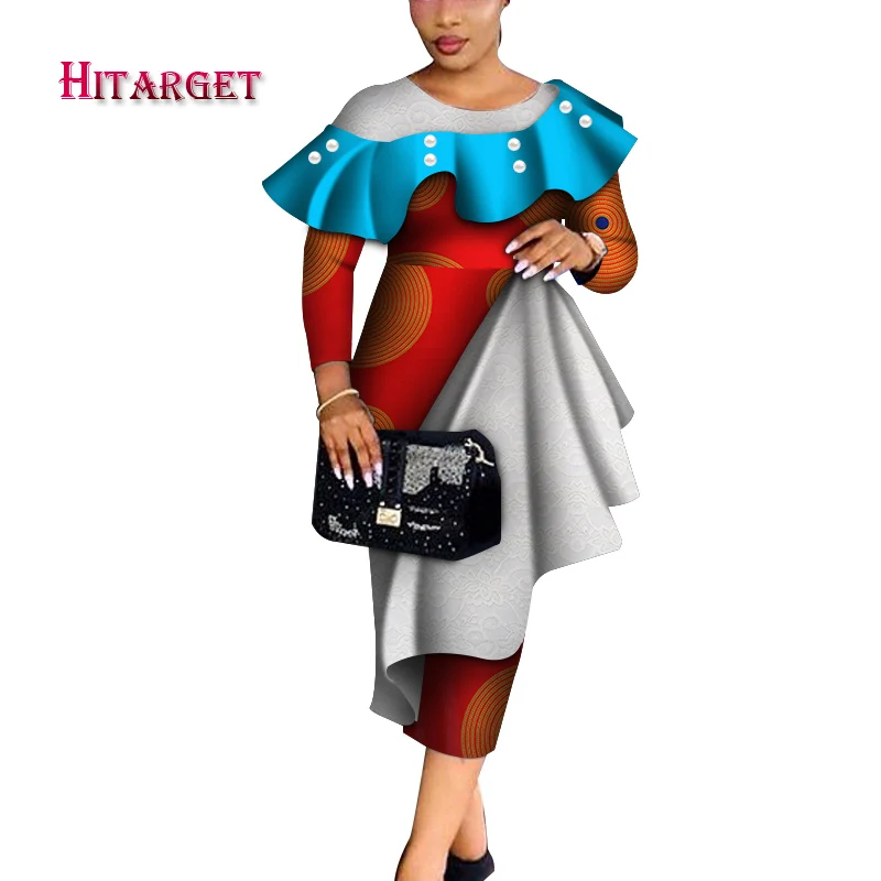 

2019 African Dress for Women O-neck Print Women Dresses Plus Size elegant danshiki Party Wedding Party Dress WY4006