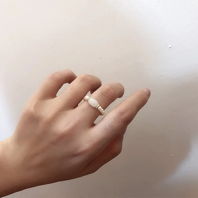 HUANZHI новые корейские простые цветные опаловые геометрические круглые маленькая жемчужина растягивающиеся кольца для женщин Подарки для девочек свадебные