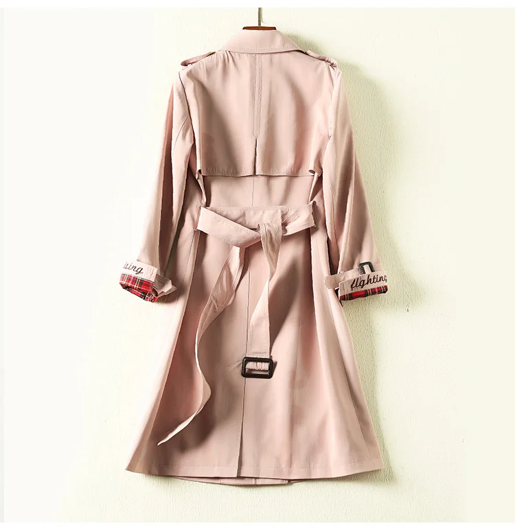 Fashion England Style Long Trench coat women Autumn Double Breasted Belt Embroidery Windbreaker Casual Business Outerwear