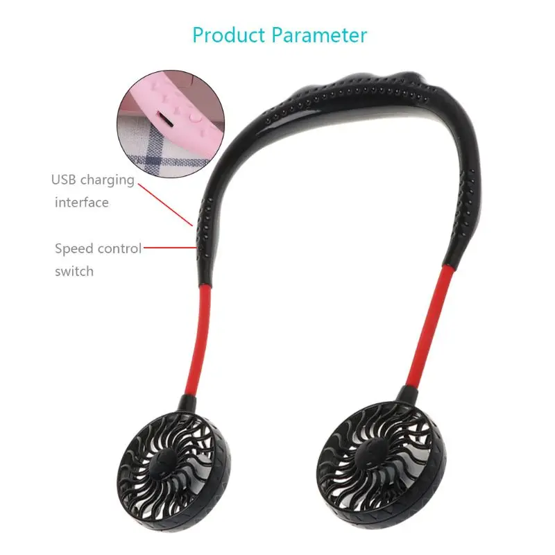 Summer Hands-Free Neck Band Hanging USB Rechargeable Dual Fan Mini Air Cooler