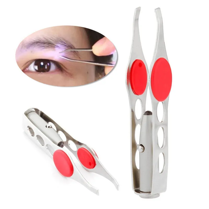 1pcsstainless Steel Eyebrow Tweezers Lightweight Handy Led Light