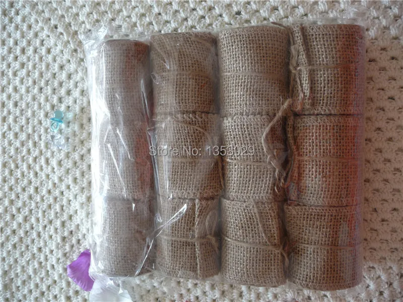 

Free Shipping W6cm x 2m L/roll 12pcs/lot Rustic Wedding Table/Chair Decors Natural Burlap Jute Ribbon Hessian Burlap Roll Ribbon
