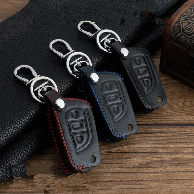 3 Buttons Leather Car Key Cover case Keychain skin Protection
