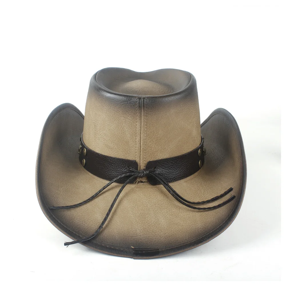 Модная Мужская Западная ковбойская шляпа с панк кожаным ремешком для джентльмена Sombrero шляпа размер 58-59 см