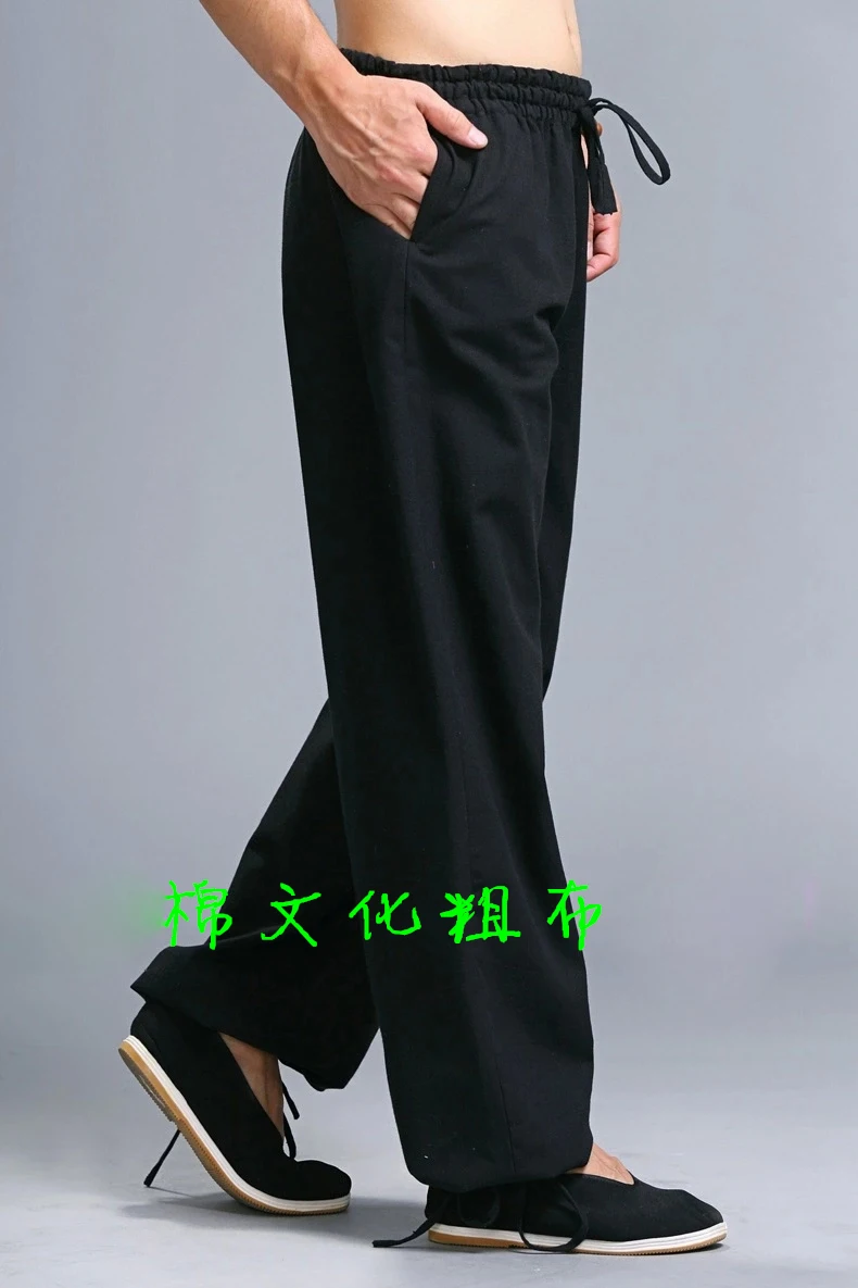 100% cotton tai chi wushu trousers zen yoga pants martial arts training pants kung fu taijiquan bloomers black