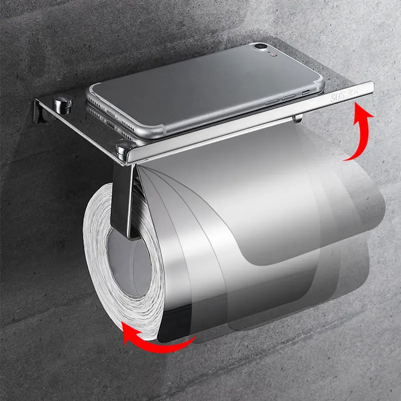 Toilet Paper Holder Toilet Paper Rack Toilet Roll Holder Toilet Paper Holder Wall Mounted Anti-Rust Stainless Steel Toilet Roll Holder with Phone Shelf for Bathroom & Kitchen