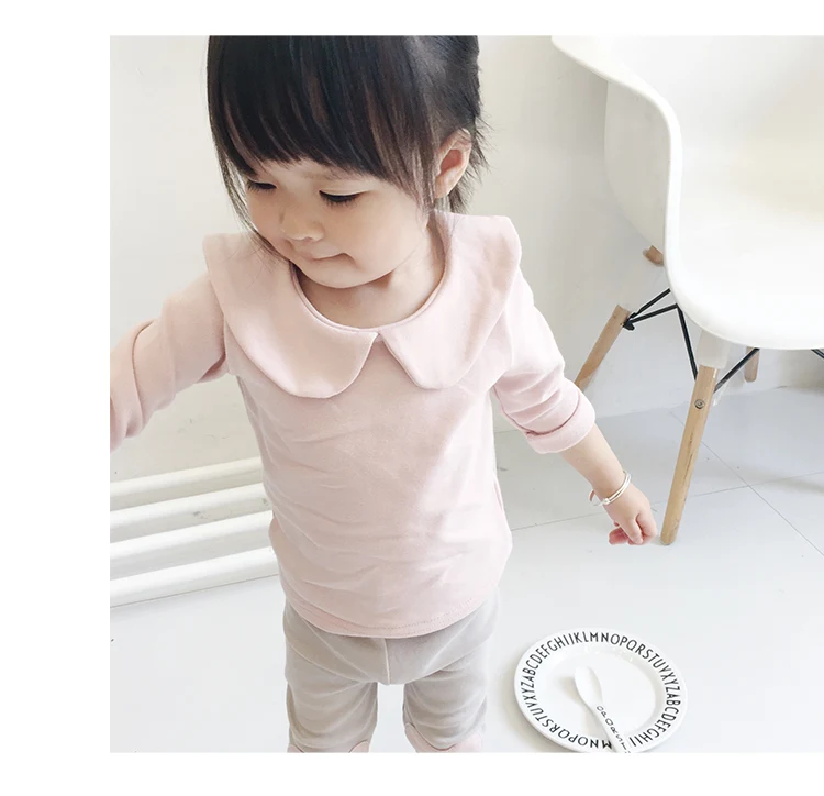 Осенняя одежда для маленьких девочек Повседневная футболка принцессы с длинными рукавами и воротником «Питер Пэн» топы для детей, хлопковая детская блузка в полоску
