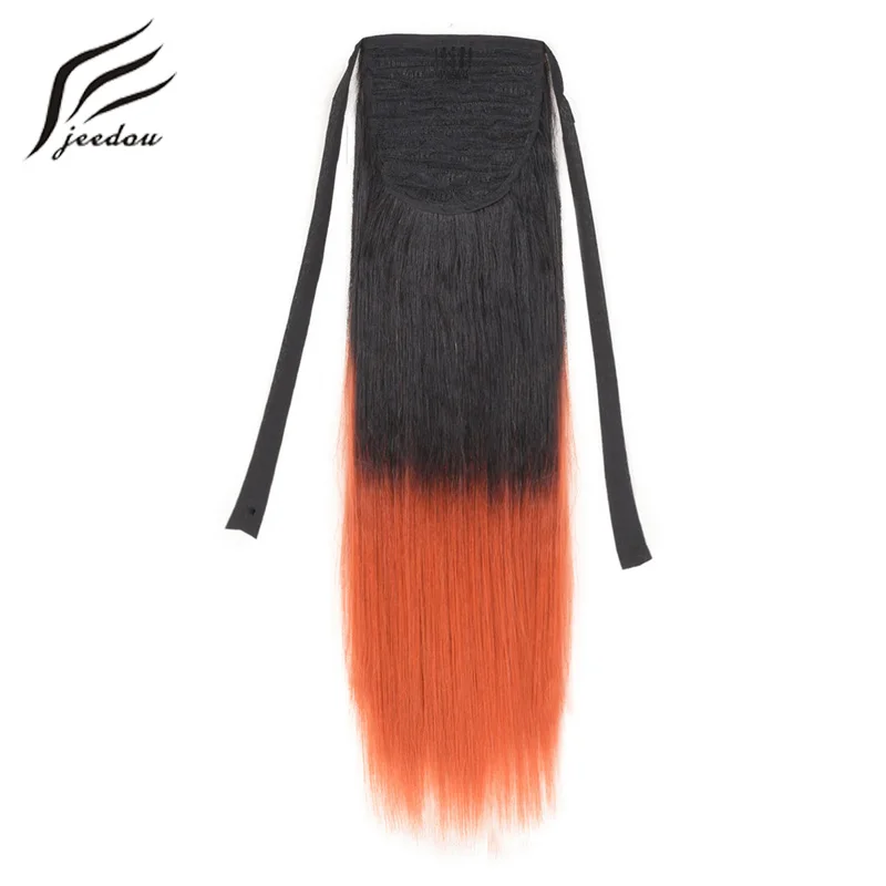 

jeedou Slightly fluffy Yaki Straight Hair Ponytails 45cm 80g Synthetic Black Brown Ombre Color Ribbon Drawstring Ponytail