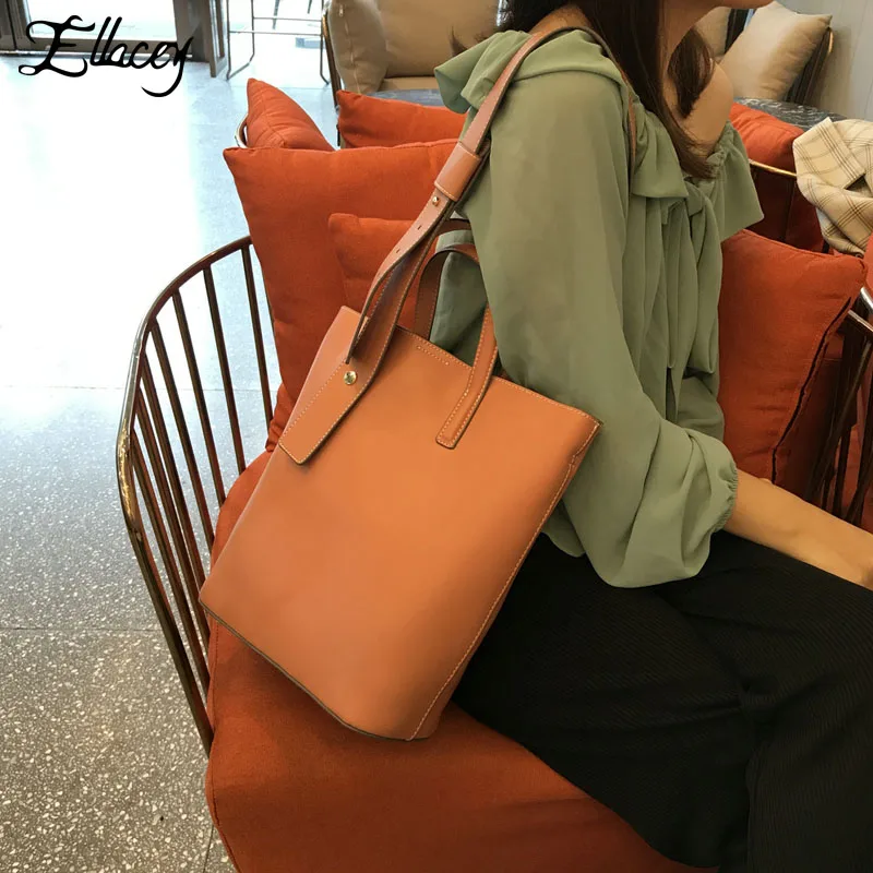 

2019 Ladies Soft Leather Handbag Girls Casual Cow Leather CrossBody Shopping Bucket Liner Bag Composite Handbags bolsa feminina