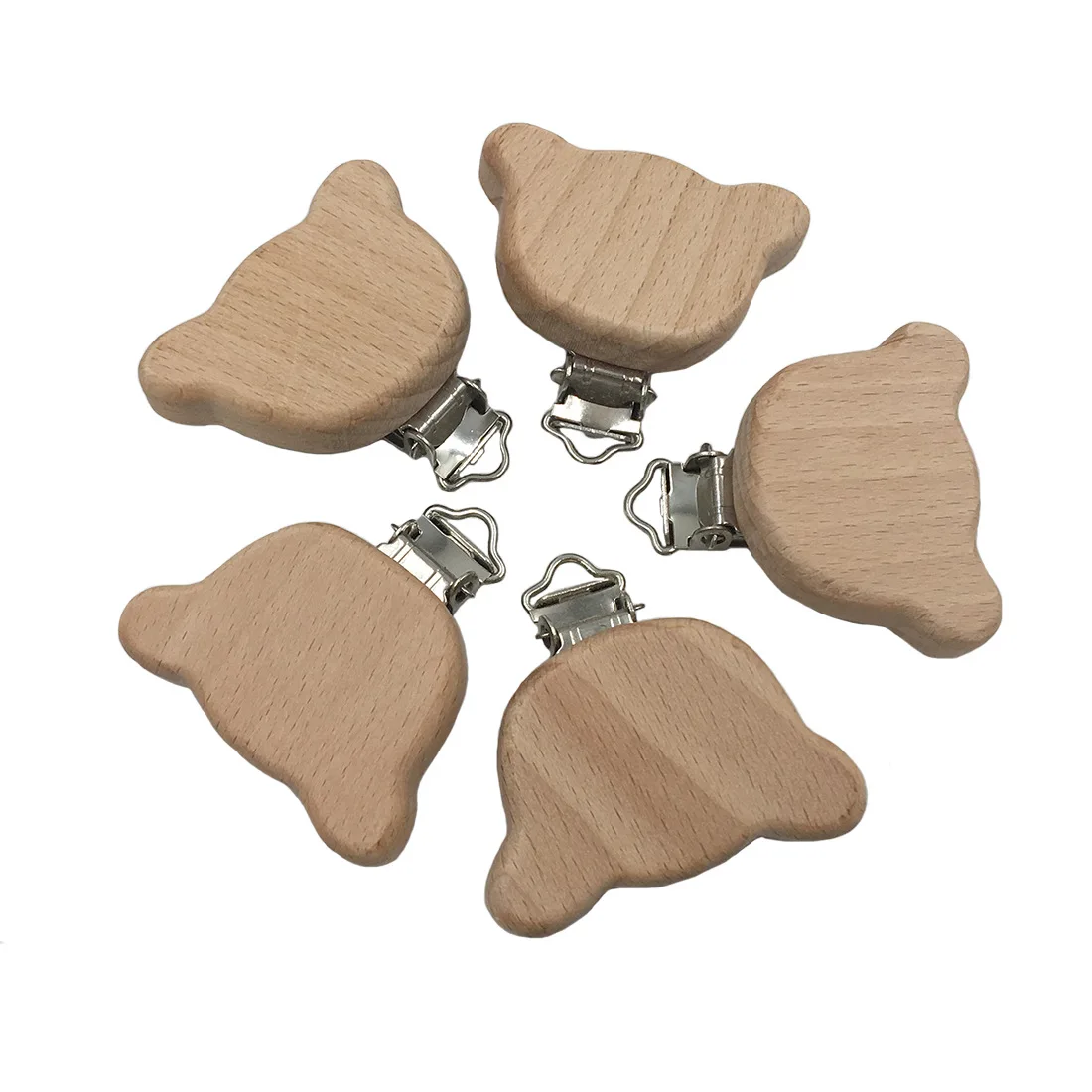 

Baby Nursing Accessories 5pc Bear Pacifier Chain Clip Pacifier Clip Wooden Animal Clip Teething Beads Clip Teether