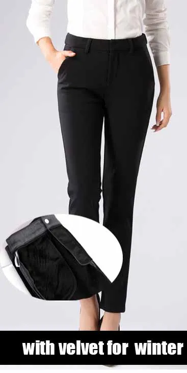 Формальные брюки размера плюс для женщин, Офисная Леди, зимняя флисовая рабочая одежда, прямые брюки, женская одежда, деловой дизайн - Цвет: black for winter