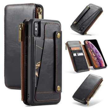 

CaseMe Brand Zipper Wallet PU Business Leather Flip Cover Case for Apple iPhone XS XR XS Max Card Slot case for iPhone 7 7 Plus
