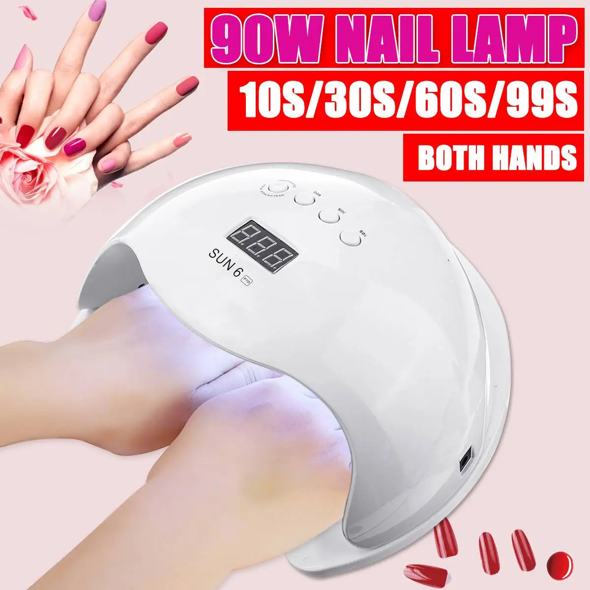 

New SUN 6 Pro LED Lamp 90W Nail Dryer UV LED Nail Lamp Gel Polish-Curing Lamp with Bottom Timer LCD Display Lamp for Nail Dryer
