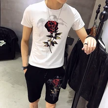 Летняя мужская футболка с коротким рукавом, повседневный костюм, корейский короткий рукав, модный и красивый костюм, стиль мужской wea