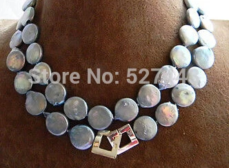 

Wholesale A 32'' 14mm Blue Coin Freshwater Pearl Silver Necklace