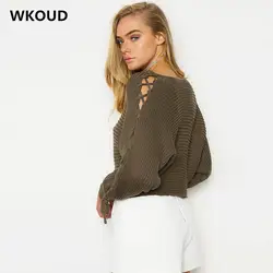 WKOUD свитера для Для женщин пикантные 2clors выдалбливают трикотажные пуловеры широкий иглы уличной моды новый джемпер на завязках M8257