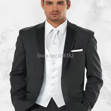 Классический темно-серый пиджак и белый жилет жених мужские свадебные костюмы смокинг шафера костюм(куртка+ брюки+ жилет+ галстук