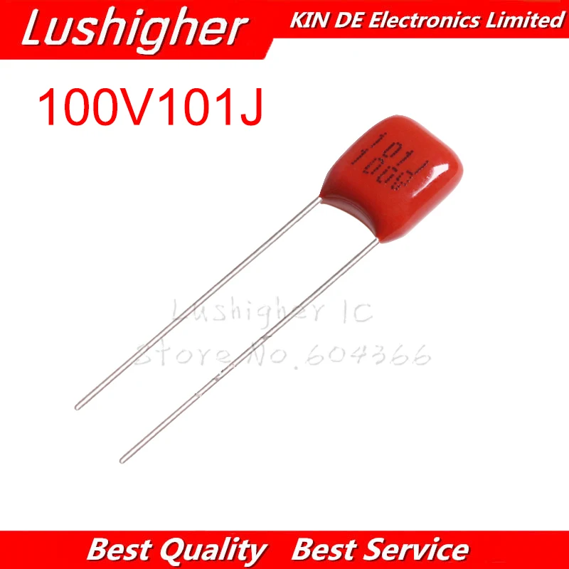 Конденсатор полипропиленовый 20 шт. 100V101J 100 в CBB пФ 100P 101 101J 63V101J шаг 5 мм |