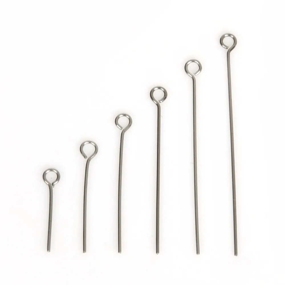 

NEW 200Pcs/Bag Silver Color Eye Head Pins Stainless Steel Eye Pins Findings For DIY Jewelry Making Size 15 20 25 30 35 40MM