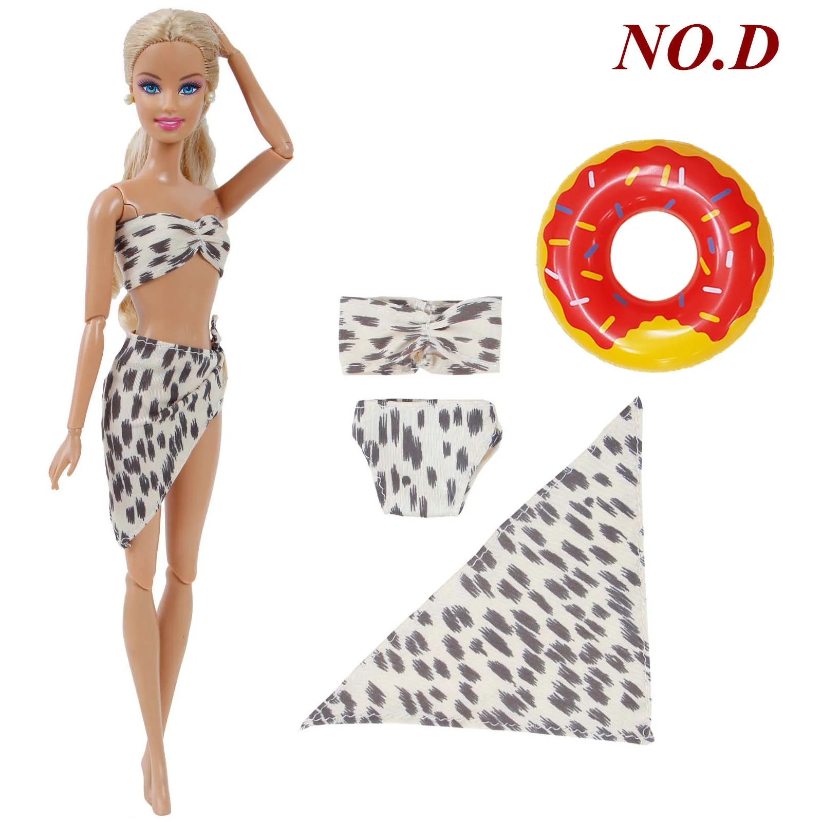 2 предмета/набор = 1 сексуальный купальный костюм ручной работы для куклы Барби, летняя пляжная одежда для купания, бикини+ милое кольцо для купания, аксессуары для куклы - Цвет: NO.D