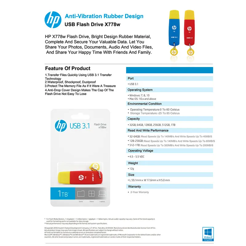 Usb флеш накопитель HP силиконовый 512 ГБ 256 128 64 32 16 8 USB DJ Pendrive X788W оригинальный Cle usb