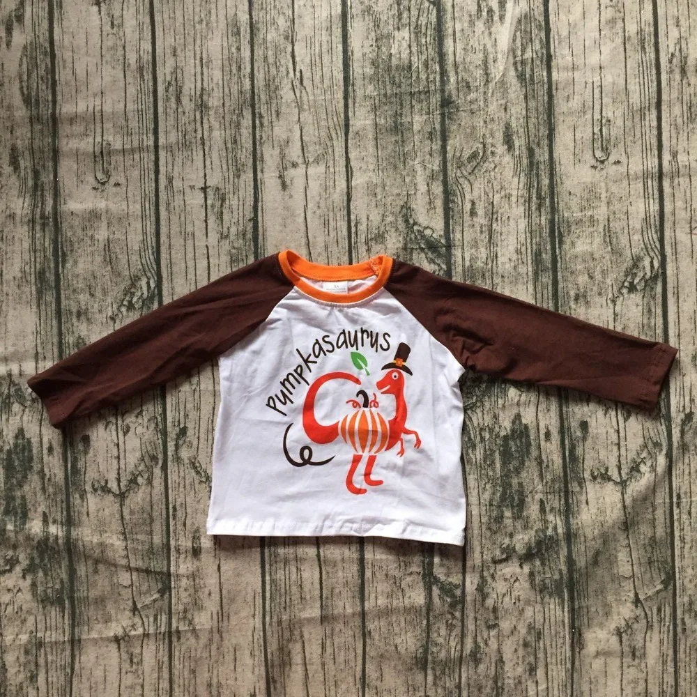 

thanksgiving day baby boys children clothes boutique outfits top t-shirts raglans Dinosaur brown turkey print cotton O-neck new