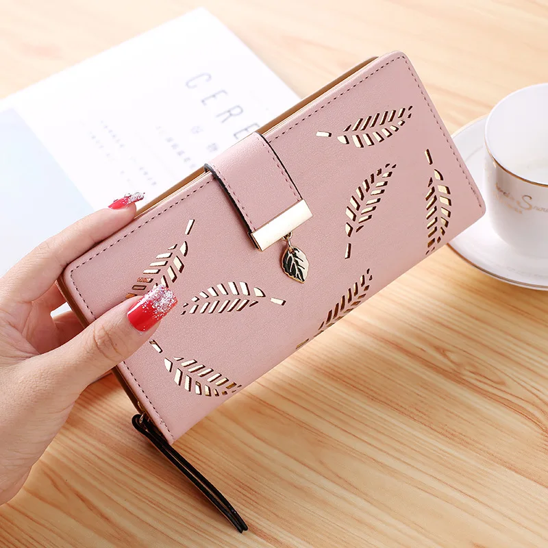 2019 Women Wallet PU Leather Purse Female Long Wallet Gold Hollow Leaves Pouch Handbag For Women Coin Purse Card Holders Clutch 2019 Women Wallet PU Leather Purse Female Long Wallet Gold Hollow Leaves Pouch Handbag For Women Coin Purse Card Holders Clutch