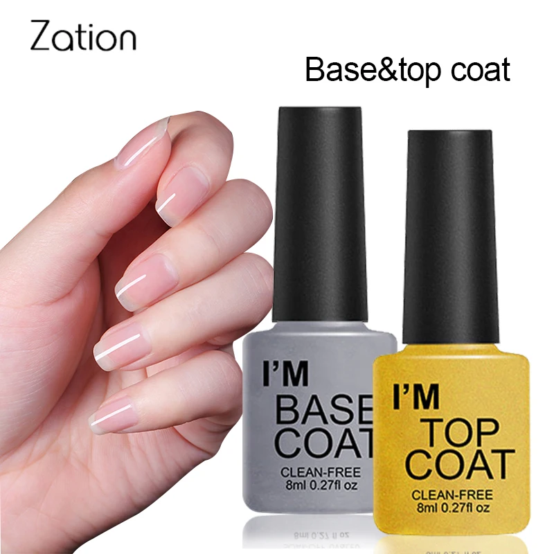 Гель-лак для ногтей Zation Top Coat, блеск, 8 мл, для дизайна ногтей, сделай сам, отмачиваются, верхний слой и Базовое покрытие, основа, не липкий слой, гель