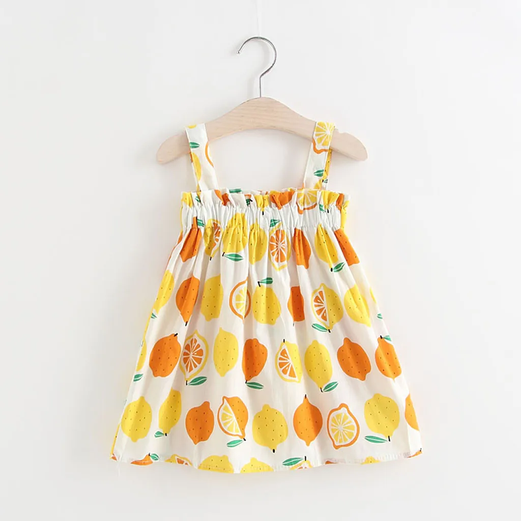 

Little girl summer simple print lemon dress Toddler Infant Baby Girls Lemon Print Sleeveless Strap Princess Dresses Outfits F4