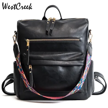 

WESTCREEK Brand Leather Backpack Women Students School Bag Large Backpacks Multifunction Travel Bags Vintage Back Pack