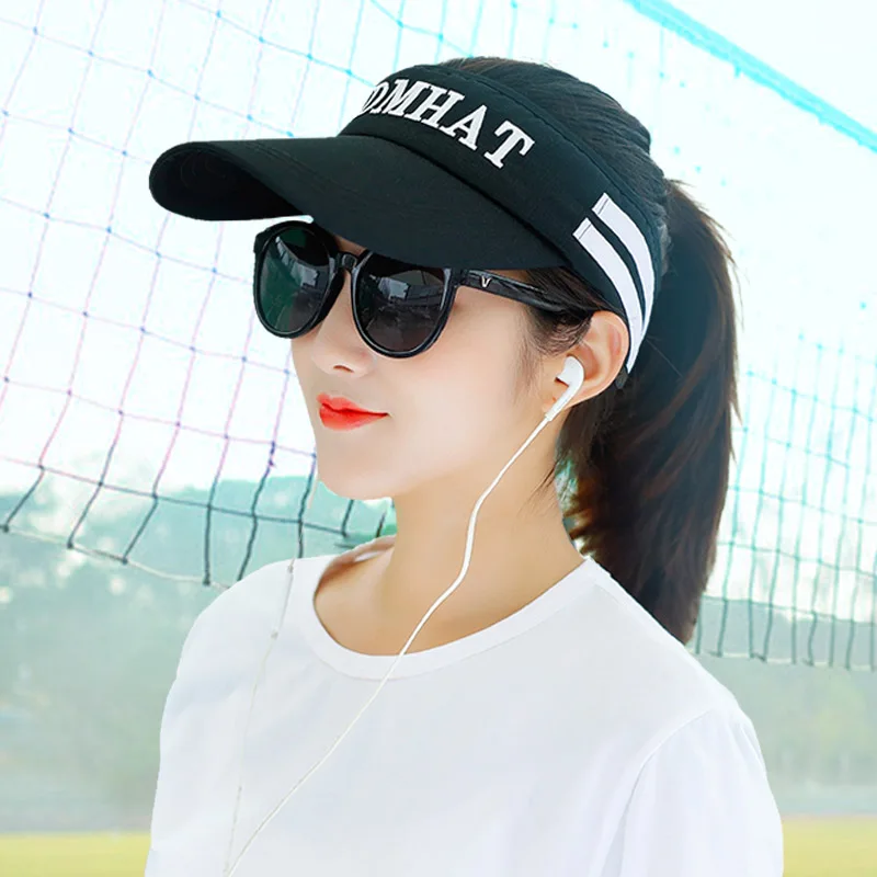 

Women Empty Top Visor Cap Sunscreen Hats Cotton Cap Adjustable for Running Tennis Golf BHD2