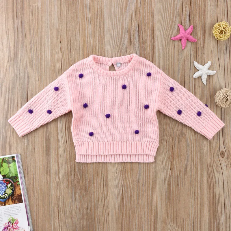 Pudcoco/зимние вязаные свитера для маленьких девочек осенние вязаные свитера в горошек с длинными рукавами, вязаные топы для малышей menina, для детей от 0 до 24 месяцев