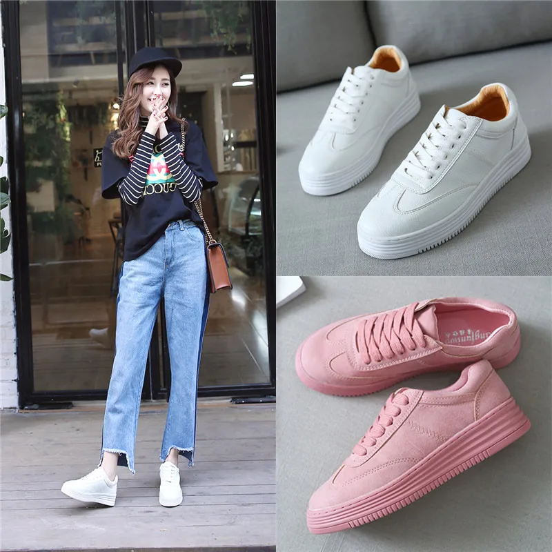 

Women Sneakers Fashion Pink Shoes for Women Lace up White Shoes Creepers Platform Shoes