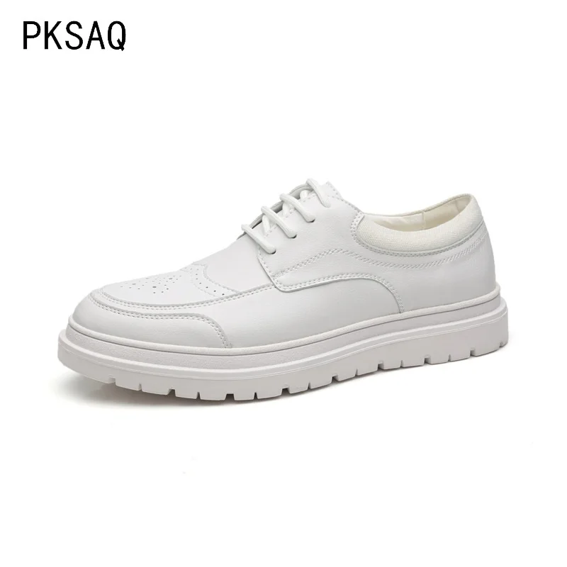 

Spring Summer New Men Casual Shoes England Versatile Breathable Flat Shoes Solid Color Leather Comfortable Round Head Low Shoes
